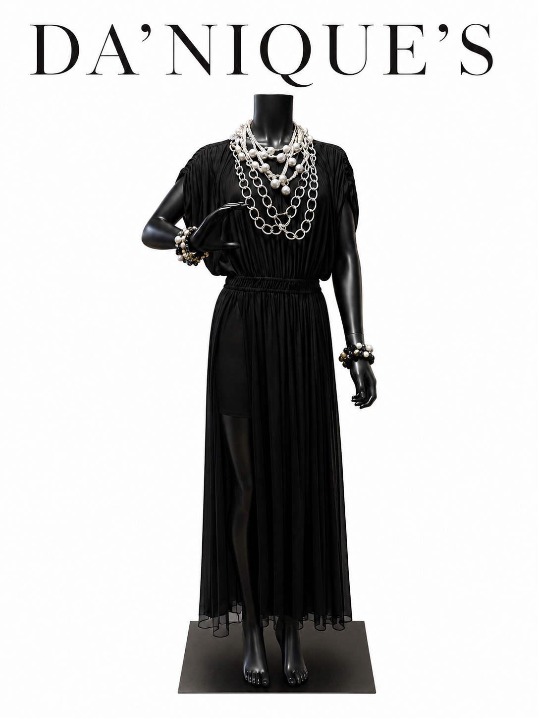 Dress Maxi Sheer Black Mesh Front Slits with Shorts Plus Size