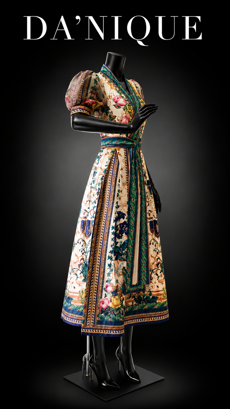 Dress Floral Wrap Around Midi Sheer Sleeves