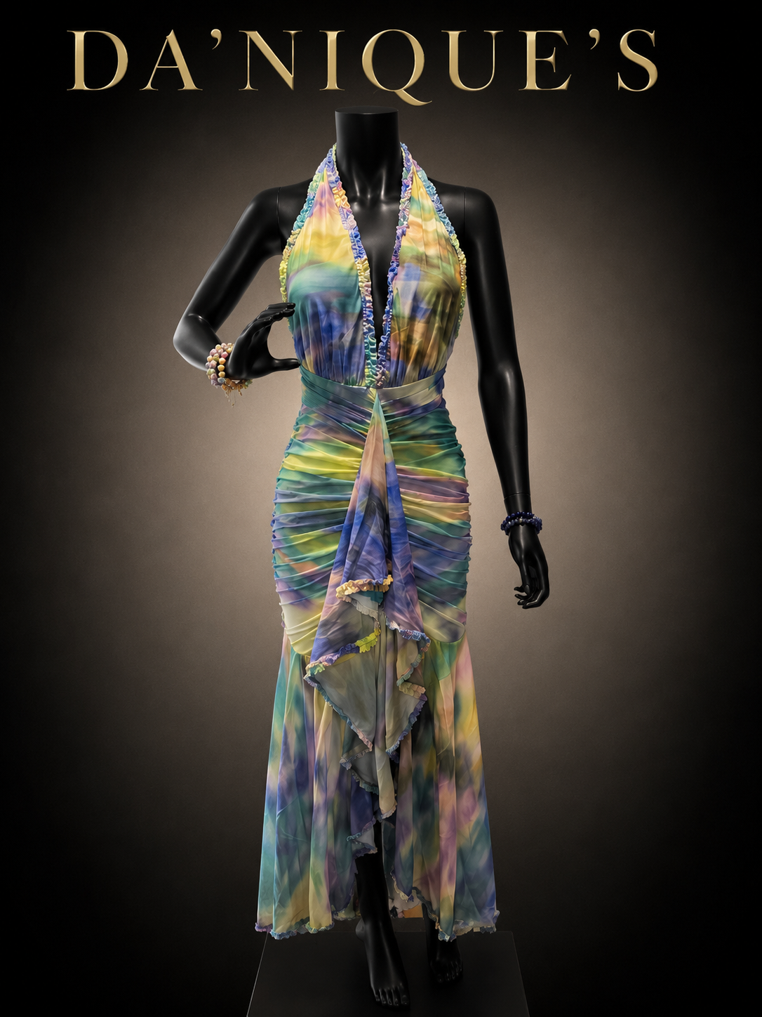Dress Blue Green Maxi with Open Slit
