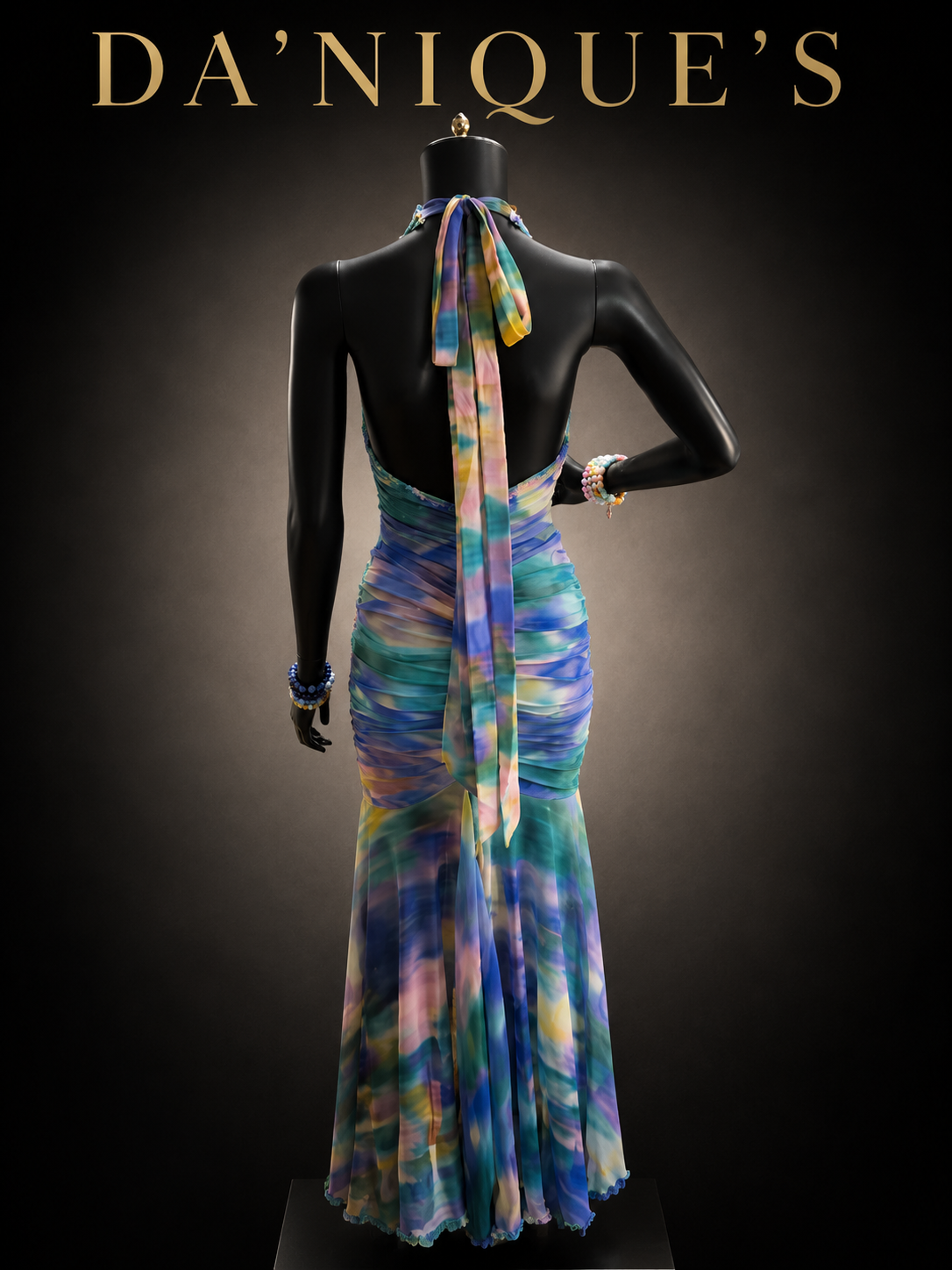 Dress Blue Green Maxi with Open Slit
