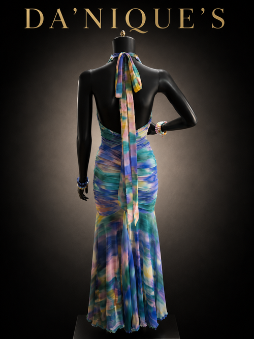 Dress Blue Green Maxi with Open Slit