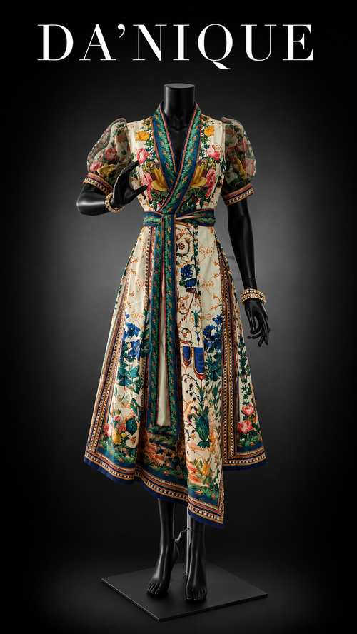 Dress Floral Wrap Around Midi Sheer Sleeves