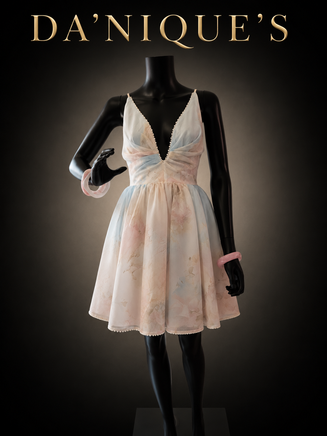 Dress Low Plunge Neck Beaded Trim Soft Summer Mini with Spaghetti Straps