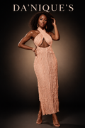 Pink Maxi Backless Dress Criss Cross Tie Back Neck Sheer