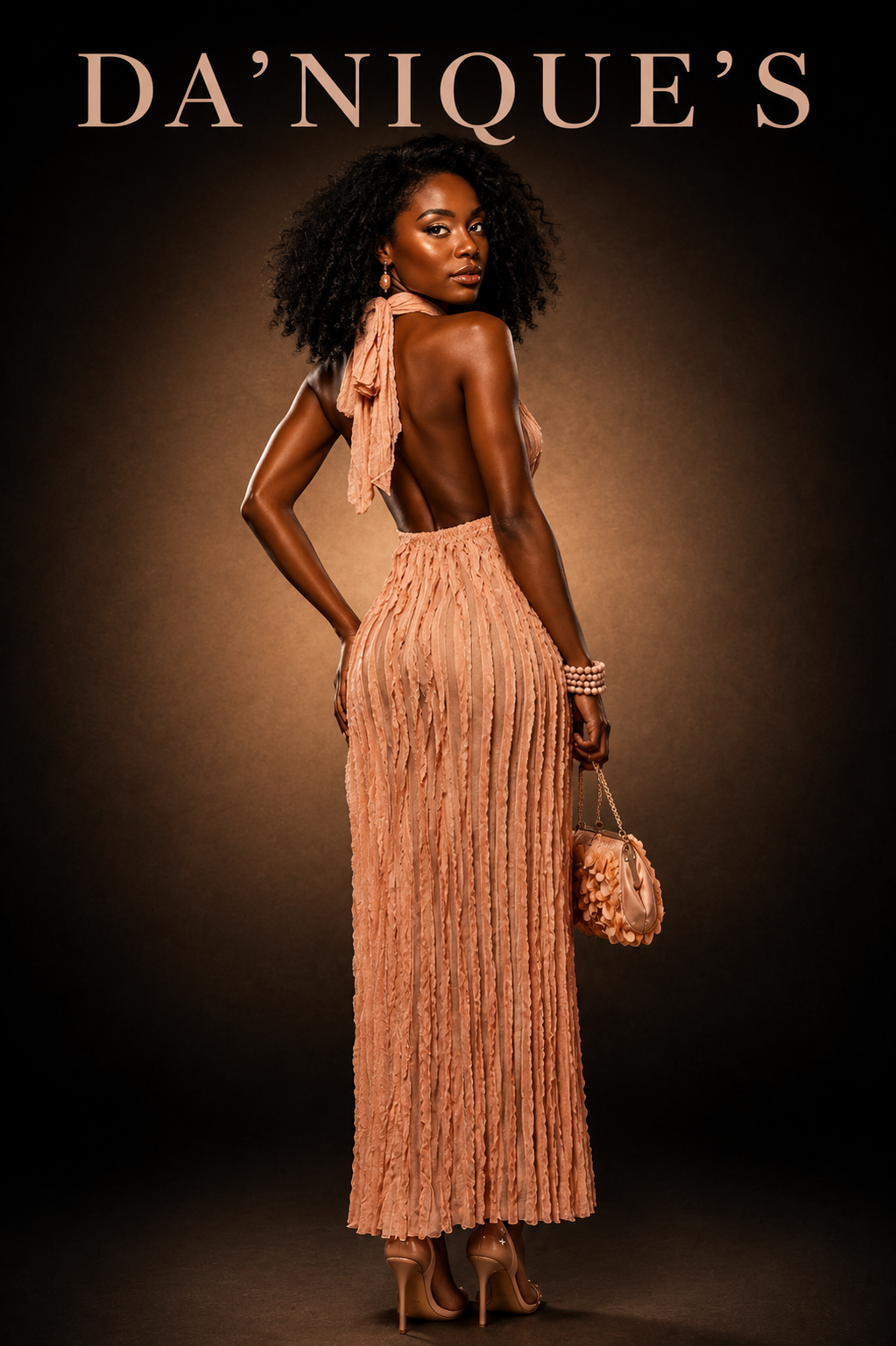 Pink Maxi Backless Dress Criss Cross Tie Back Neck Sheer
