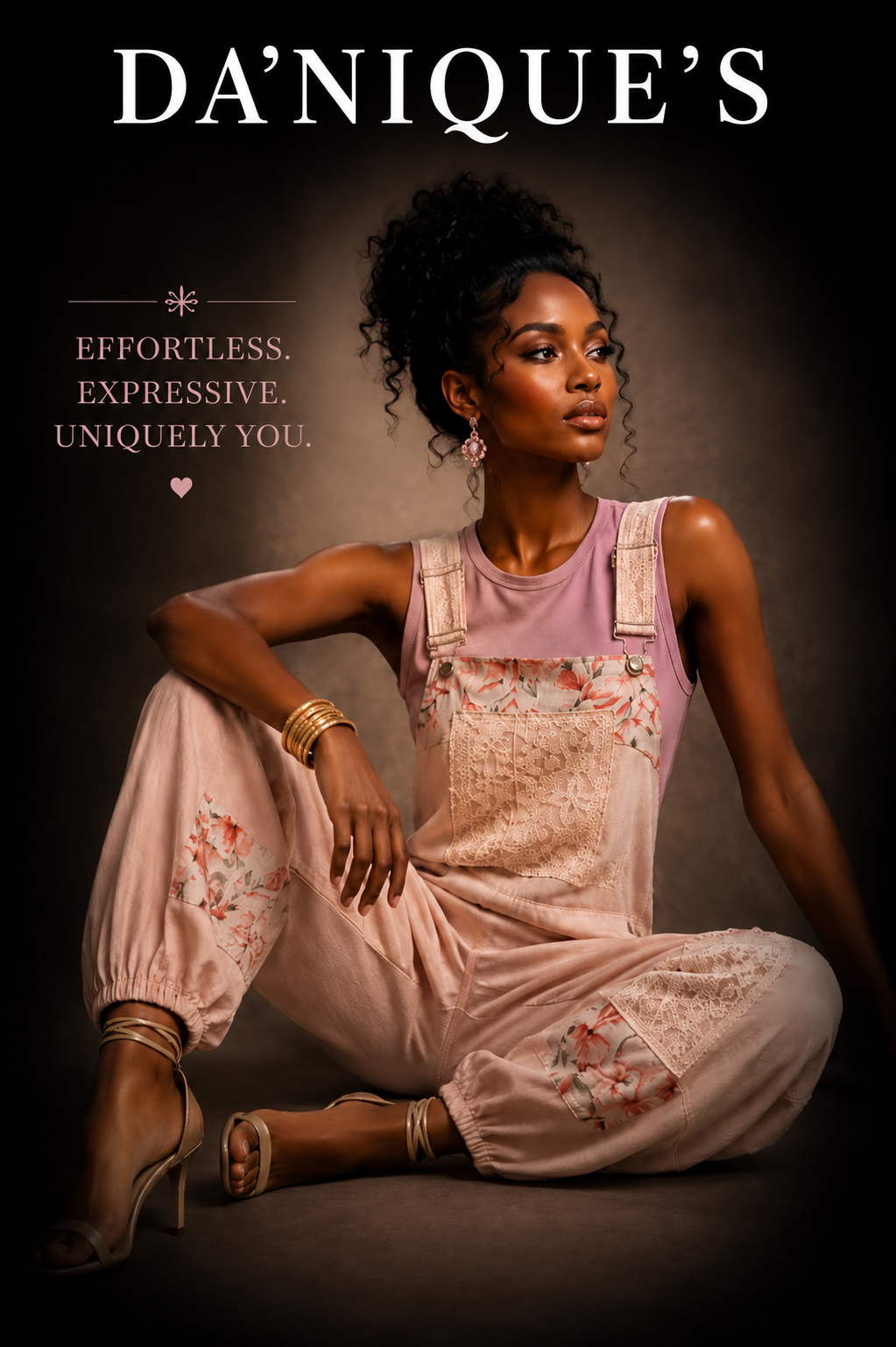 Romper Baby Pink with Oversized Legs, Floral-Decorated Pockets