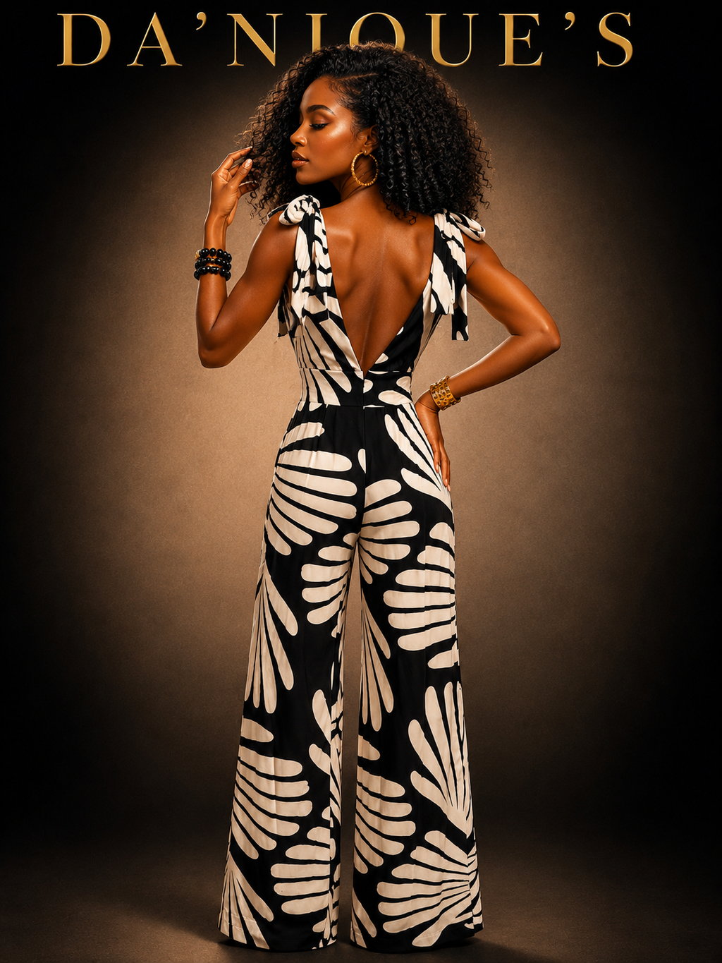 Jumpsuit Black Cream Shell V Neck with Shoulder Straps