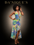 Dress Blue Green Maxi with Open Slit