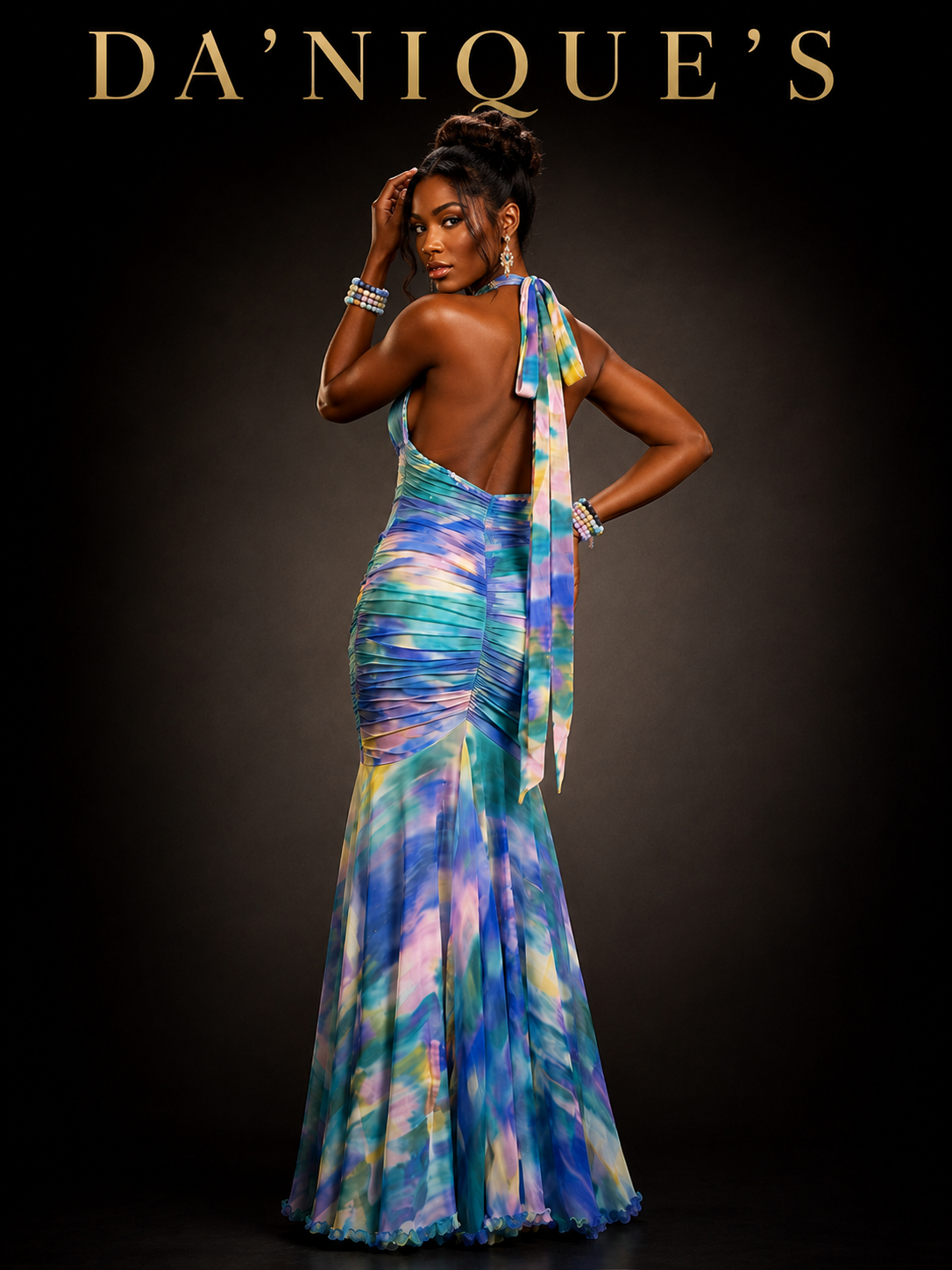 Dress Blue Green Maxi with Open Slit