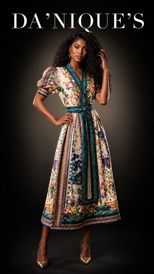 Dress Floral Wrap Around Midi Sheer Sleeves