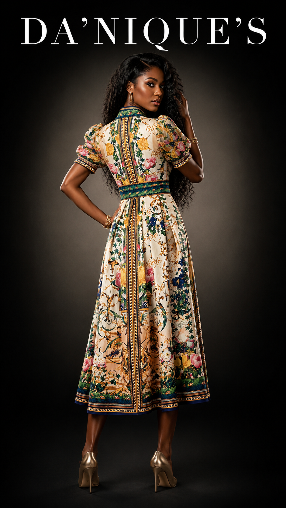Dress Floral Wrap Around Midi Sheer Sleeves