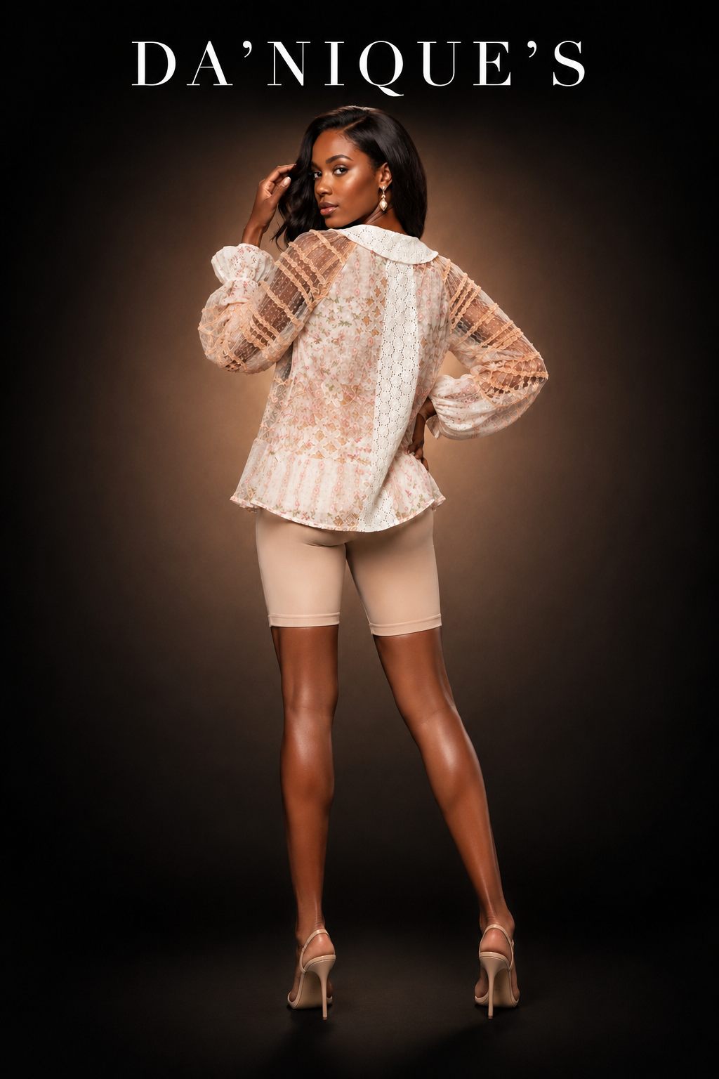 Woven Designed Top V-neck and Long Woven Bell Sleeves Pink