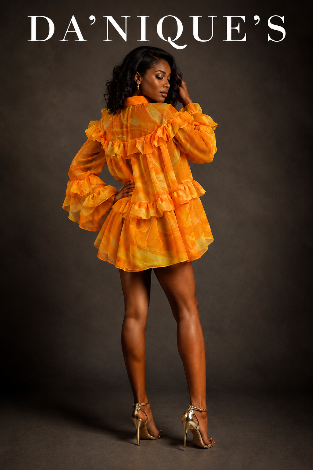 Dress Sheer Ruffled Mini Button Up Long Sleeve
