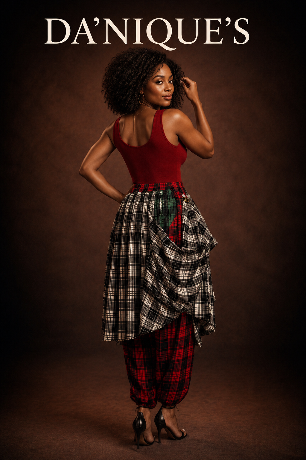 Pant Color Block Zip Front Plaid Womens and Plus Size