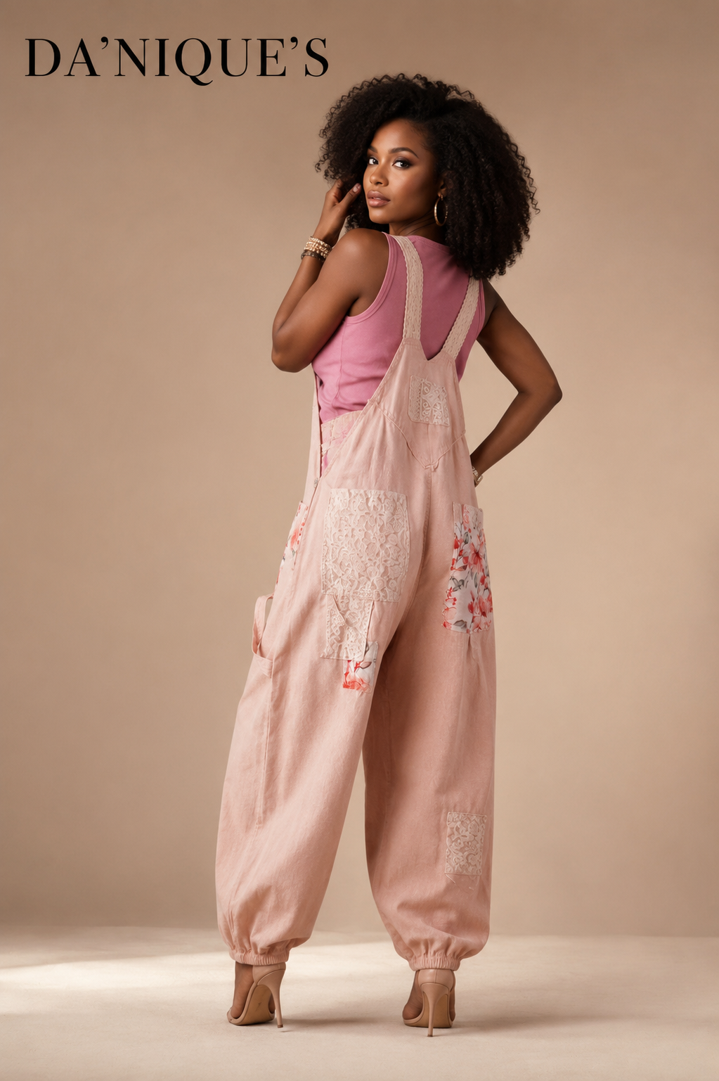 Romper Baby Pink with Oversized Legs, Floral-Decorated Pockets