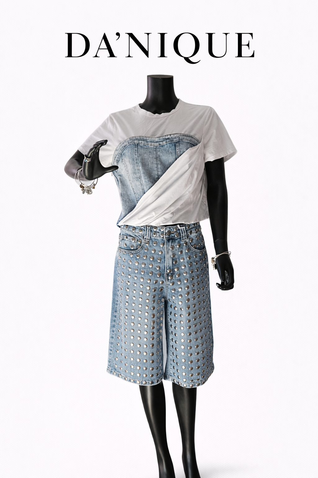 Mid-Waist Studded Bermuda Shorts